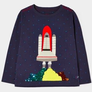 NWT Joules Unisex Boys Size 8 Spaceship Rocket Long Sleeve Shirt